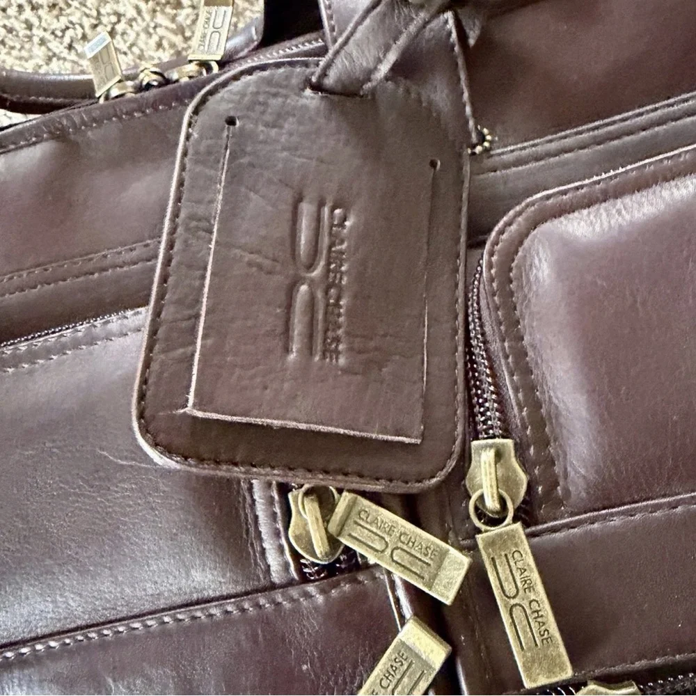 Claire Chase Jumbo Executive Computer Briefcase 100% Cowhide Leather‎ Color Cafe